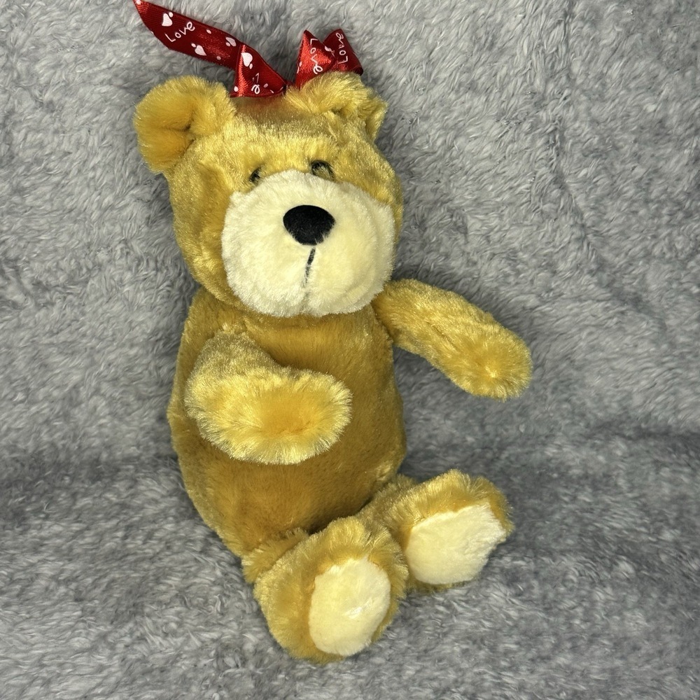 Dan Dee Golden Plush Teddy Bear Red Love Ribbon Stuffed Animal Toy 8"‎